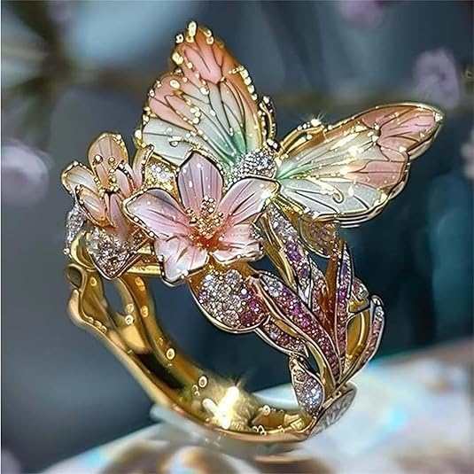 Shimmering Natural Butterfly Ring with Zirconia