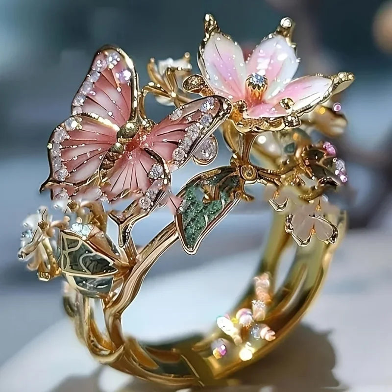 Shimmering Natural Butterfly Ring with Zirconia