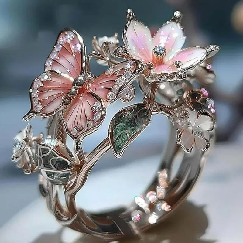Shimmering Natural Butterfly Ring with Zirconia
