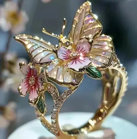 Shimmering Natural Butterfly Ring with Zirconia